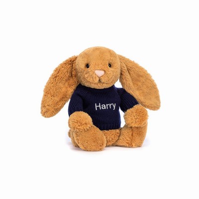 Jellycat Bashful Golden Konijn with Navy Jumper | QU7591634